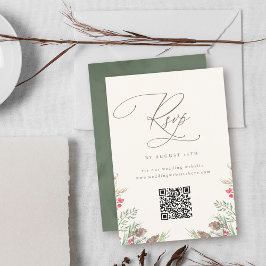 Elegant Winter Greenery Watercolor Bröllop QR-kod OSA Kort