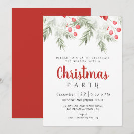 Elegant Winter Greenery Watercolor Christmas Party Inbjudningar