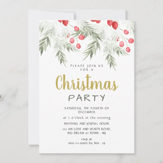 Elegant Winter Greenery Watercolor Christmas Party Inbjudningar (Framsida)
