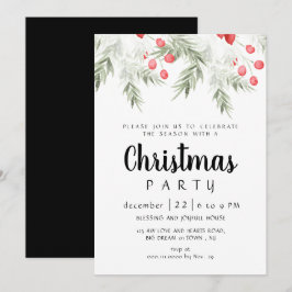 Elegant Winter Greenery Watercolor Christmas Party Inbjudningar