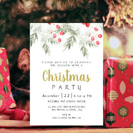 Elegant Winter Greenery Watercolor Christmas Party Inbjudningar