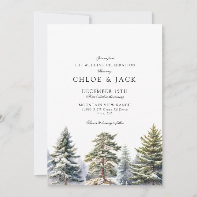 Elegant Winter Greenery Wedding Invitation Inbjudningar (Framsida)