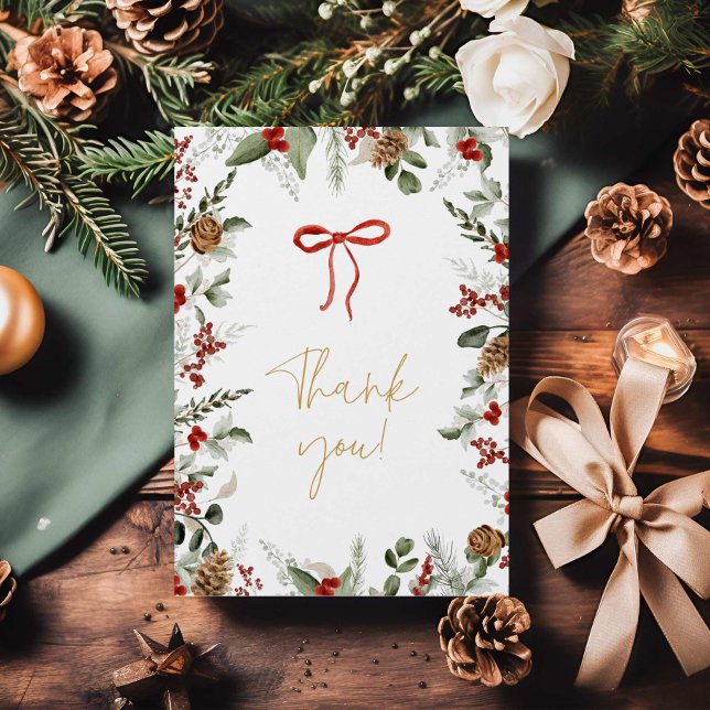 Elegant Winter Grey och Holly Baby Shower Tack Kort (Christmas Baby Shower Thank you card)