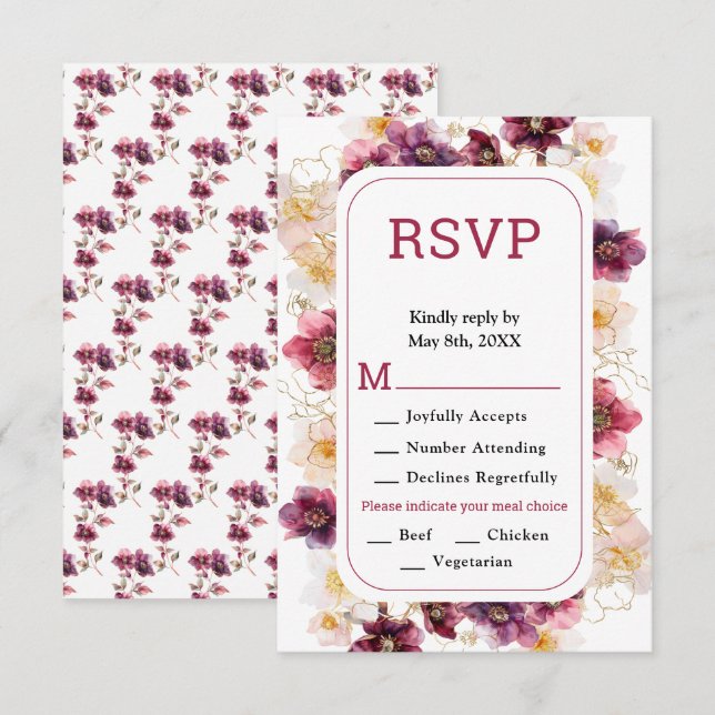 Elegant Winter Hellebore Floral Burgundy Wedding OSA Kort (Fram/baksida)
