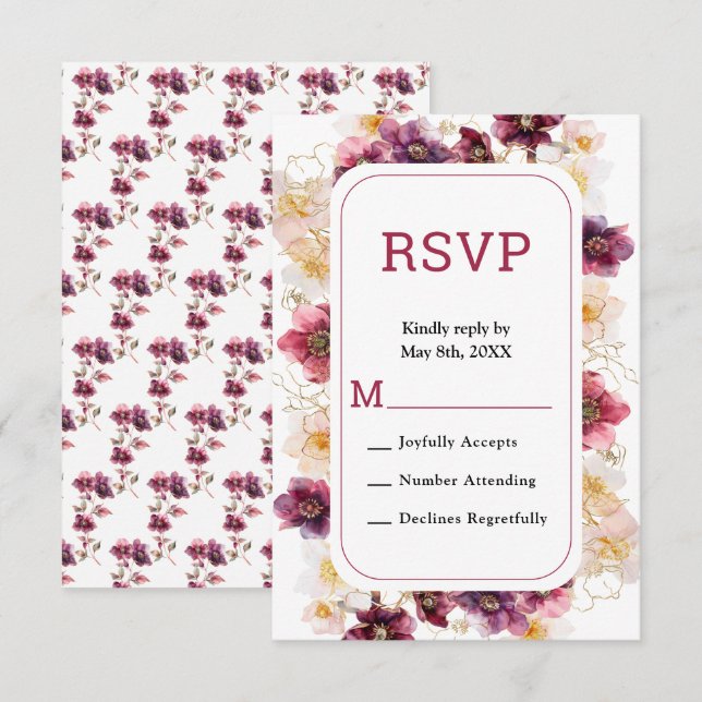 Elegant Winter Hellebore Floral Burgundy Wedding  OSA Kort (Fram/baksida)