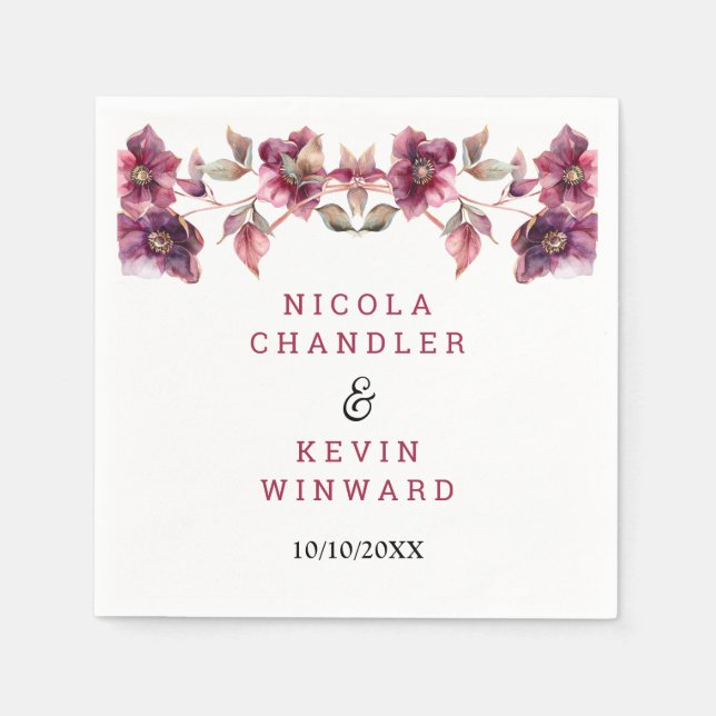 Elegant Winter Hellebore Floral Burgundy Wedding Pappersservett (Framsidan)