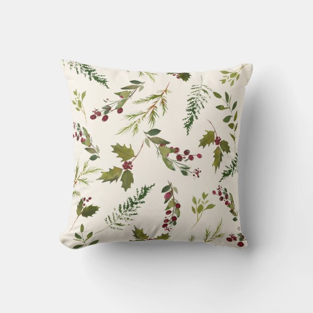 Elegant Winter Holly Berry Greenery jul Kudde (Framsida)