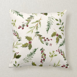 Elegant Winter Holly Berry Greenery jul Kudde