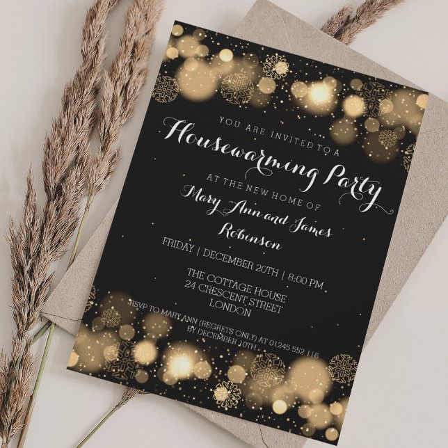 Elegant Winter Houseuppvärmning Party Guld Inbjudningar (Elegant Winter Housewarming Party Gold Invitation)