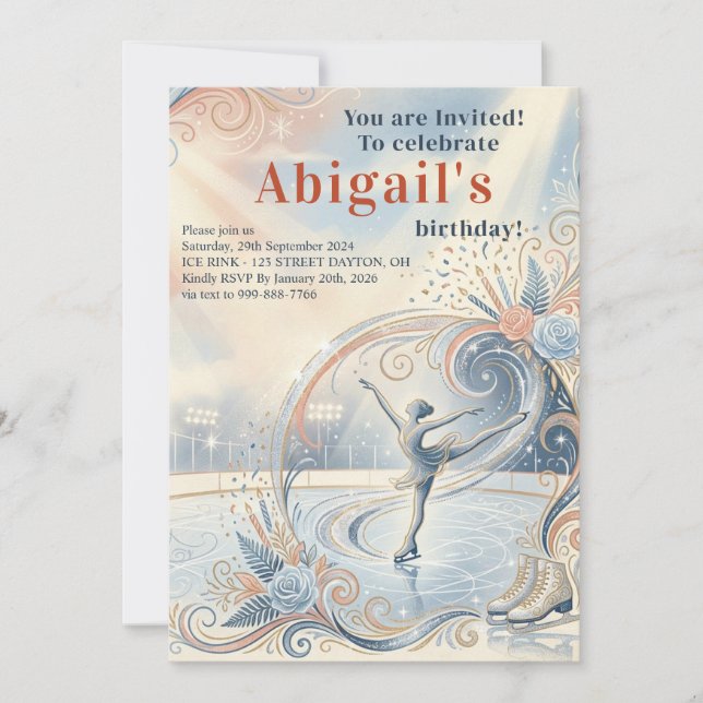 Elegant Winter Ice Skating Birthday Invitation  Inbjudningar (Framsida)