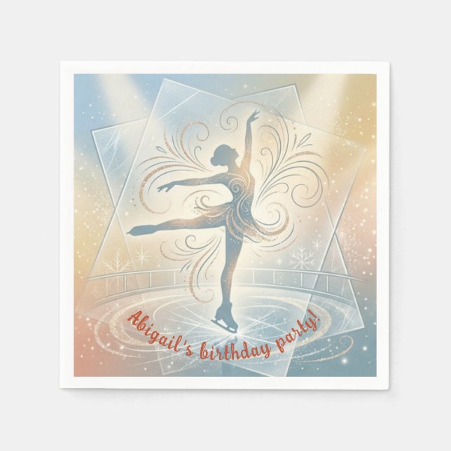Elegant Winter Ice Skating Birthday  Pappersservett (Framsidan)