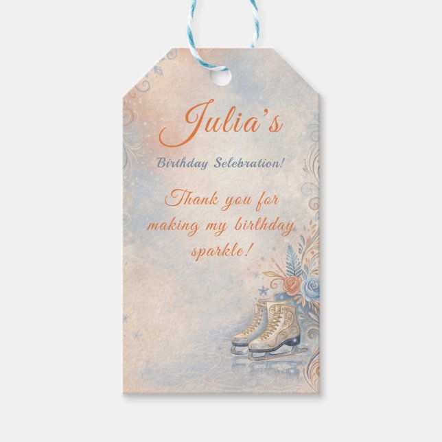 Elegant Winter Ice Skating Birthday  Presentetikett (Framsidan)