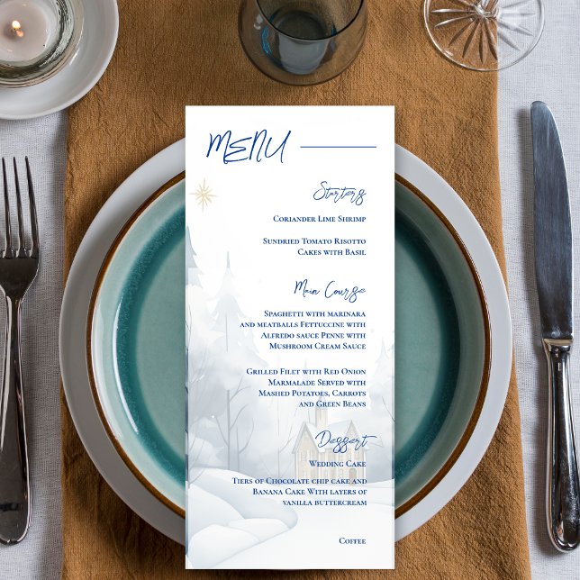 Elegant Winter Ligcape Snowy Bröllopsfest Meny (Elegant Winter Landscape Snowy Wedding Party Menu)