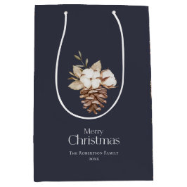 Elegant Winter Medium Gift Bag med Pinecones
