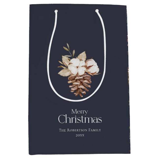 Elegant Winter Medium Gift Bag med Pinecones (Framsidan)