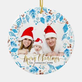 Elegant Winter Mönster Anpassningsbar Fotojul Julgransprydnad Keramik