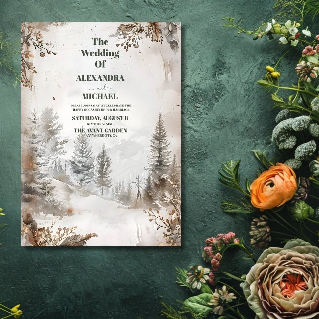 Elegant Winter Mountain Forest Bröllop Inbjudningar (Skapare uppladdad)