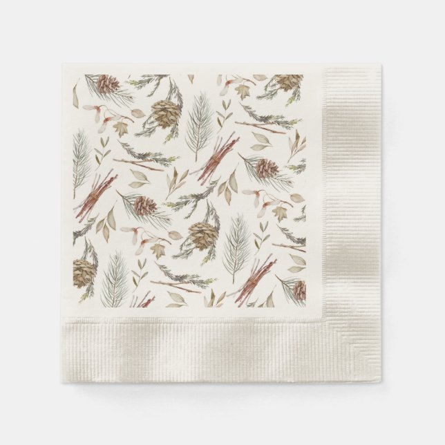 Elegant Winter Napkins med Pinecones Pappersservett (Framsidan)