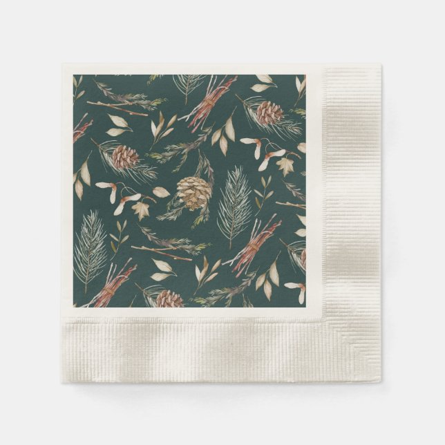 Elegant Winter Napkins med Pinecones Pappersservett (Framsidan)