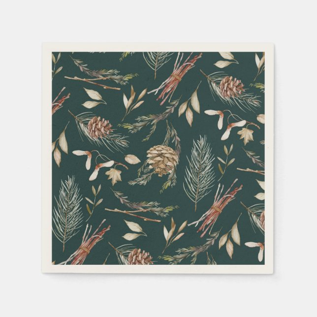 Elegant Winter Napkins med Pinecones Pappersservett (Framsidan)