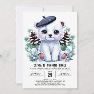 Elegant Winter Polar Bear Digital Birthday Inbjudningar