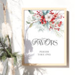Elegant Winter Red Blommigt Favoriter Ta en Poster<br><div class="desc">Elegant Winter Red Blommigt Favors Ta ett Poster är en fängslande blandning av vinterns elegans och romantiska charm, perfekt för att fira kärlek mitt i snösäsongens fantastiska ambitioner. Kärnan i denna design ljuger en fantastisk vattenfärgbild av känsliga frostvävningar som är sammanflätade med vibrerande röda bär. Blommigten visar prov på renhet...</div>