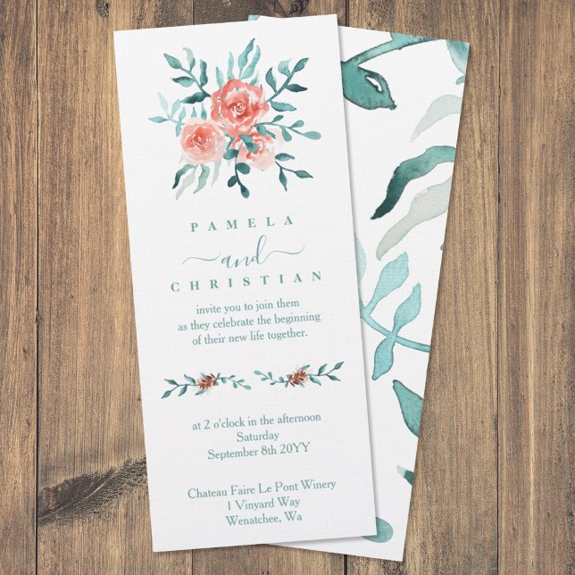 Elegant Winter Ro, Eucalyptus Bröllop Inbjudningar (dusty pink roses light green eucalyptus leaves floral winter wedding invitations)