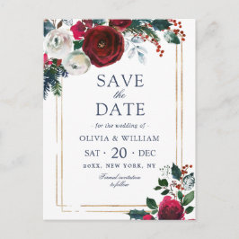 Elegant Winter Ro Foliage Bröllop spara datum Vykort
