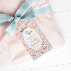 Elegant Winter Rosa Blommigt Girl Baby Shower Presentetikett