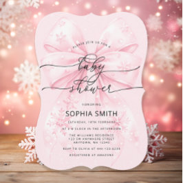 Elegant Winter  Rosa Bow Girl Baby Shower Inbjudningar