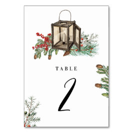 Elegant Winter Rustic Gräs Träd Lantern Bröllop Bordsnummer