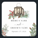 Elegant Winter Rustic Gräs Träd Lantern Bröllop Fyrkantigt Klistermärke<br><div class="desc">Ett vintertema: elegant, gräs träd och bröllop. En färgstark jultomtedesign som innehåller rustik vattenfärg gräs grenar, gräs-koner för att skapa en elegant vinterbröllopsdesign. En elegant botanisk perfekt för alla som skogarna i kärlek gräs och vintern. En elegant vintern rustik i gräs träd tog upp bröllop-dekaldeskonstruktionen med modernt inslag. Det finns...</div>
