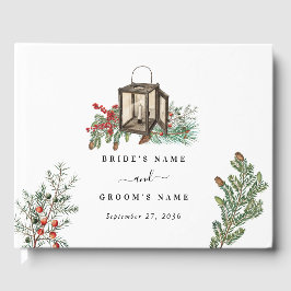 Elegant Winter Rustic Gräs Träd Lantern Bröllop Gästböcker