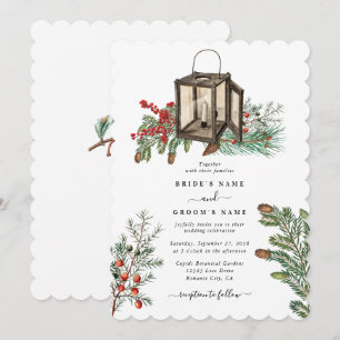 Elegant Winter Rustic Gräs Träd Lantern Bröllop Inbjudningar