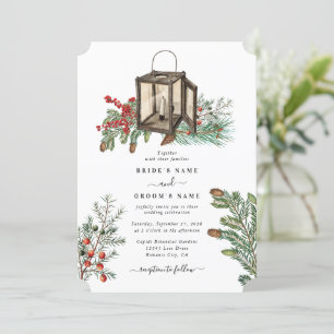 Elegant Winter Rustic Gräs Träd Lantern Bröllop Inbjudningar