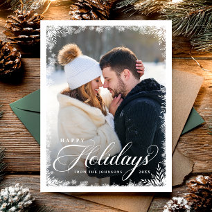 Elegant Winter Script Glad helg Photo Modern Vykort