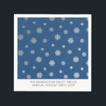 Elegant Winter Silver Blue Snöflingor Helgdag Pappersservett<br><div class="desc">Elegant Winter Silver Blue Snöflingor Helgdag Napkins En elegant mönster av silver i festive mot vinterblå bakgrund med plats för snöflingornas text vid anpassningsbar. Enkel att anpassa med text, typsnitt och färg. Skapat av Zazzle pro designer BK Thompson © exklusivt för Cedar och String. Kontakta oss om du behöver hjälp,...</div>