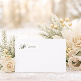 Elegant Winter Sleigh Blommigt Returadress Etikett