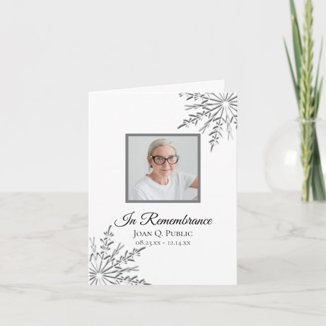 Elegant Winter Snöflingor Funeral Sympathy Tack Kort (Framsida)