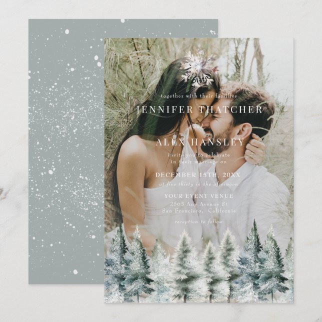 Elegant Winter Snow | Christmas Wedding Invitation Inbjudningar (Fram/baksida)