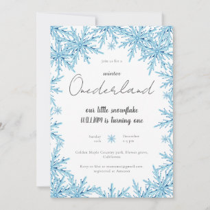 Elegant Winter Snowflake Onederland Första födelse Inbjudningar