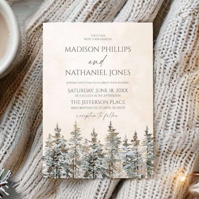 Elegant Winter Snowy Pine Tree Landscape Wedding Inbjudningar (Skapare uppladdad)