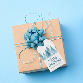 Elegant Winter Träd Anpassningsbar Blue God jul Presentetikett