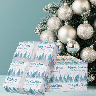 Elegant Winter Träd Anpassningsbar Blue God jul Presentpapper