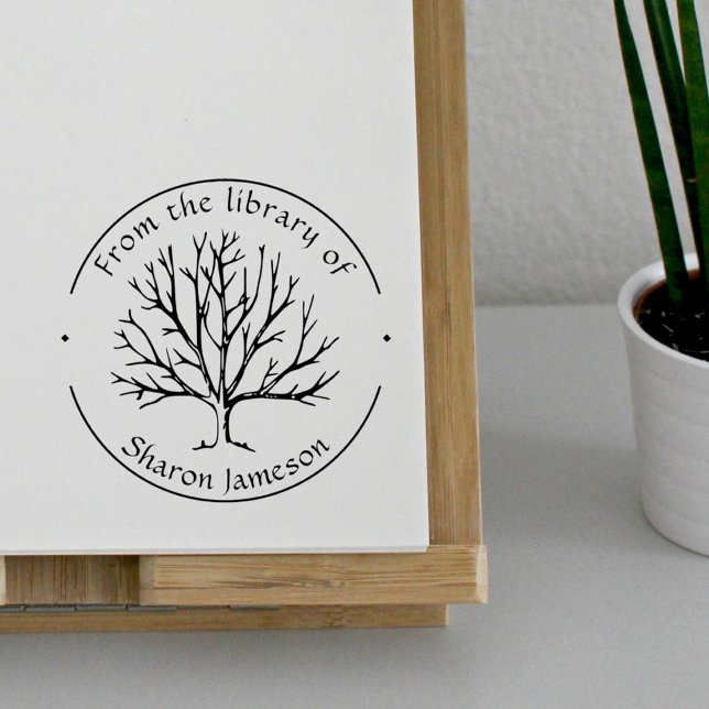 Elegant Winter Träd | Från Bibliotek | BOK Självfärgande Stämpel (Elegant Winter Tree | From the Library of | Book Self-inking Stamp)