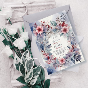 Elegant Winter Watercolor Blommigt Berries Bröllop Inbjudningar