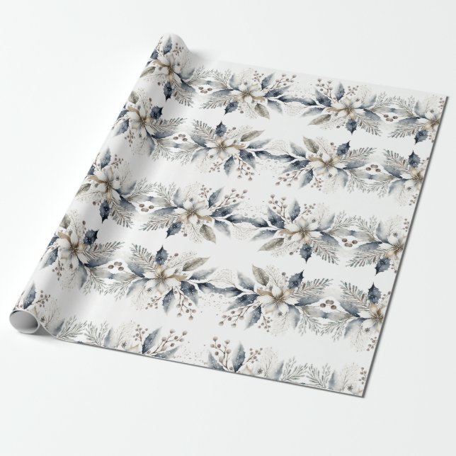 Elegant Winter Watercolor Blommigt jul Presentpapper (Utrullad)
