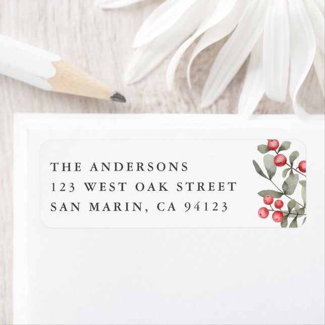 Elegant Winter Watercolor Botanical Returadress Etikett (Insitu)