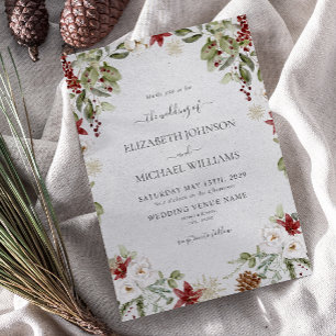 Elegant Winter Watercolor Botanical Script Bröllop Inbjudningar