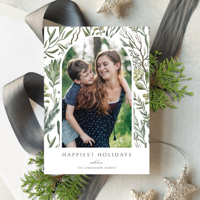 Elegant Winter Watercolor Greenery Botanical Photo Julkort (Skapare uppladdad)